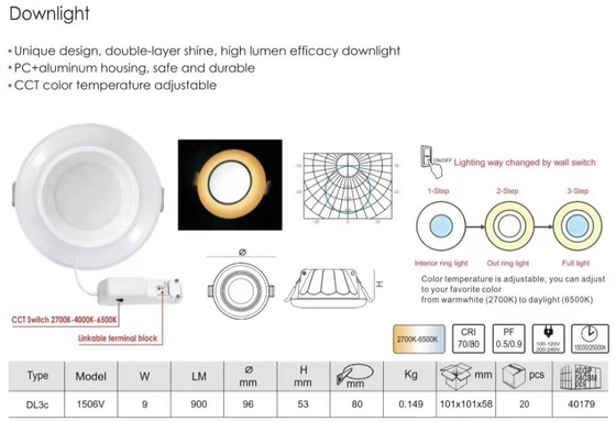100lm/w 3-Step 2700K-6500K εσωτερικό φωτισμό Muare Recesseini Track Wall Washer Σφωτισμός Led Downlight Οροφή Recessed Cob Down Light