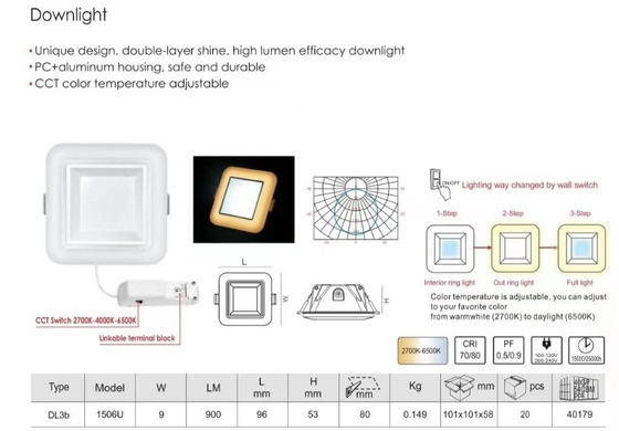 100lm/w 3-Step 2700K-6500K εσωτερικό φωτισμό Muare Recesseini Track Wall Washer Σφωτισμός Led Downlight Οροφή Recessed Cob Down Light