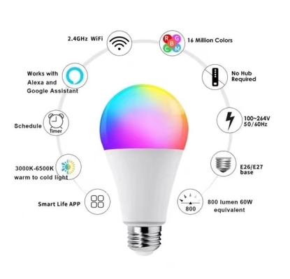 15000 ώρες ζωής λειτουργίας Tuya Smart LED λαμπτήρας με πολυχρωματικό RGBCW και BT έλεγχο