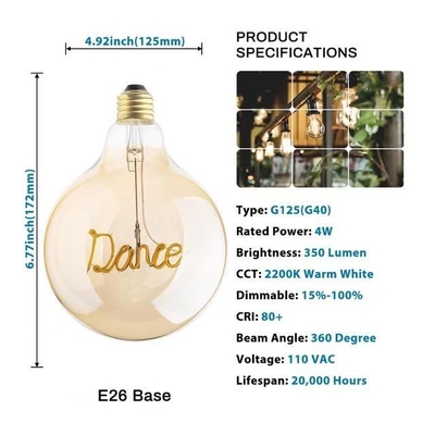 AC 85-265V Εισερχόμενη τάση 4W LED γυαλί Διαφανές κεχριμπάρι Edison λαμπτήρα για διακοσμητικό φωτισμό