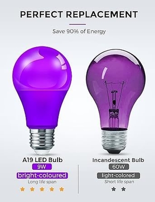 15000 ώρες εργασίας Ζωή Πορφυρή λάμπα LED A19 9W για διακόσμηση σπιτιού και πάρτι