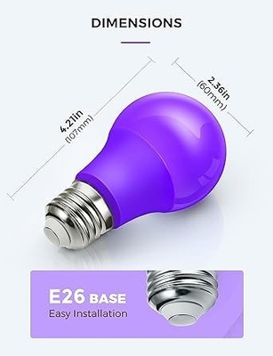 15000 ώρες εργασίας Ζωή Πορφυρή λάμπα LED A19 9W για διακόσμηση σπιτιού και πάρτι