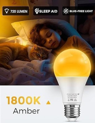 15000 ώρες διάρκεια ζωής Ηλεκτρική τροφοδοσία εναλλασσόμενου ρεύματος μπλε φως αποκλεισμός A19 9W Dim Bulb για το παιδικό δωμάτιο