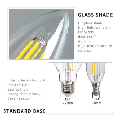 ETL C35 E11 LED λαμπτήρας πυράκτωσης 4W 120C Dimmable 500lm 0,06kg για εξοικονόμηση ενέργειας